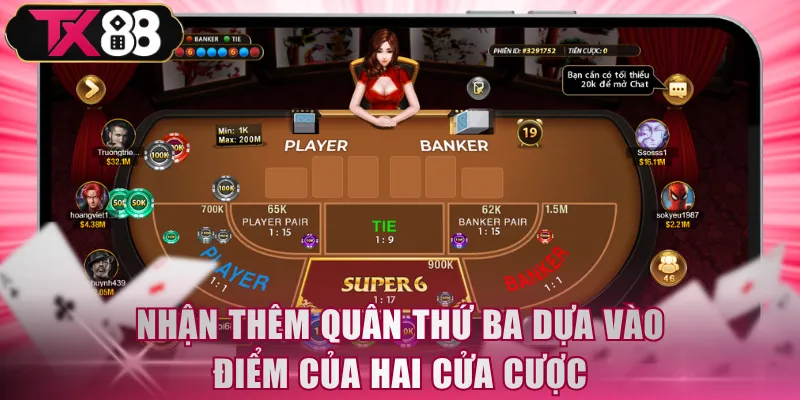 Nhận thêm quân thứ ba dựa vào điểm của hai cửa cược